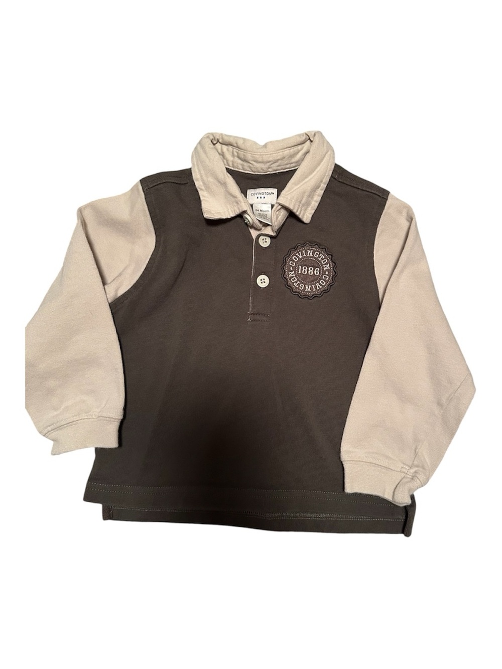 Covington Kids Two-Tone Brown & Cream Long Sleeve Rugby Polo-NWOT Size 24M